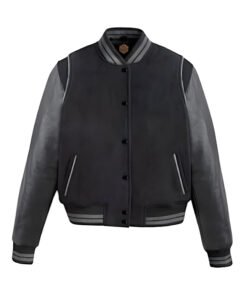Men Black Varsity Leather Bomber Jacket